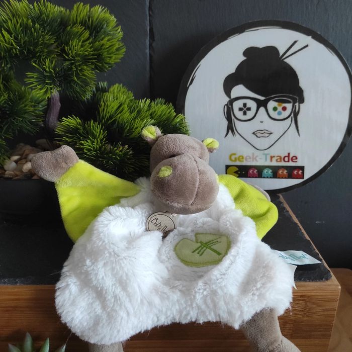 Doudou Hippopotame Bazile Feuille Baby Nat BN049 Vert Blanc Rond #geektradedoudo
