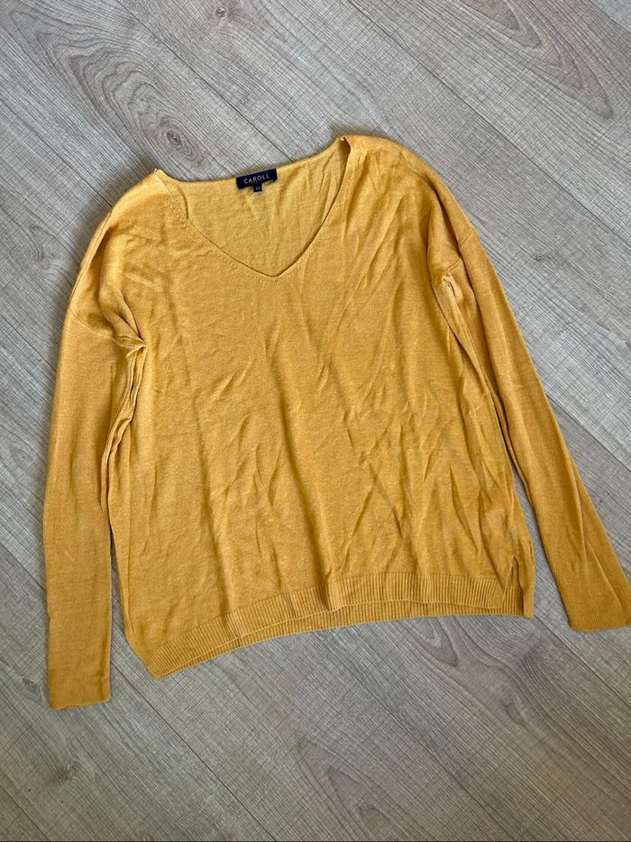Pull jaune moutarde à manches longues Caroll taille XS TBE - photo numéro 7