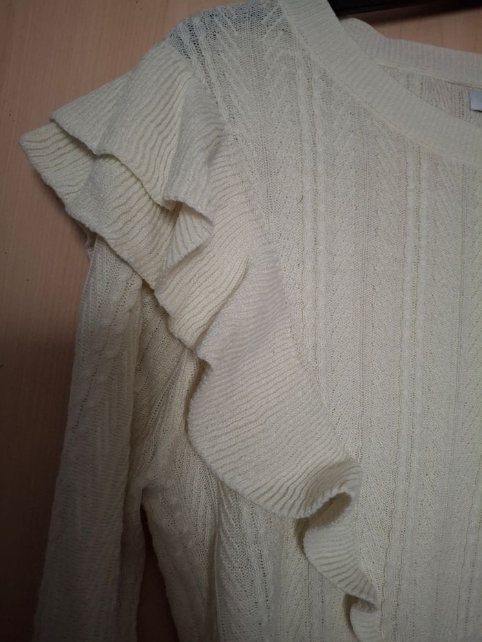 Pull blanc à froufrous Calliope taille L - photo numéro 2