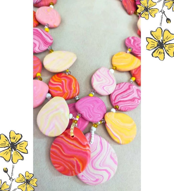 Collier fait main en pâte polymère – Nuances de rose et jaune pastel _ Collection Nuances de Rose - photo numéro 9