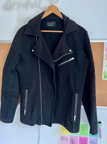 Veste Noire Zara Man Biker Zip Matelassée Taille L