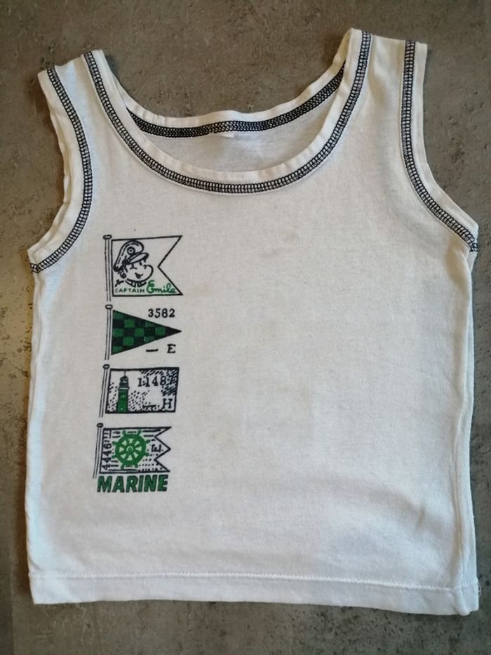 Débardeur blanc et marine 2/4 ans