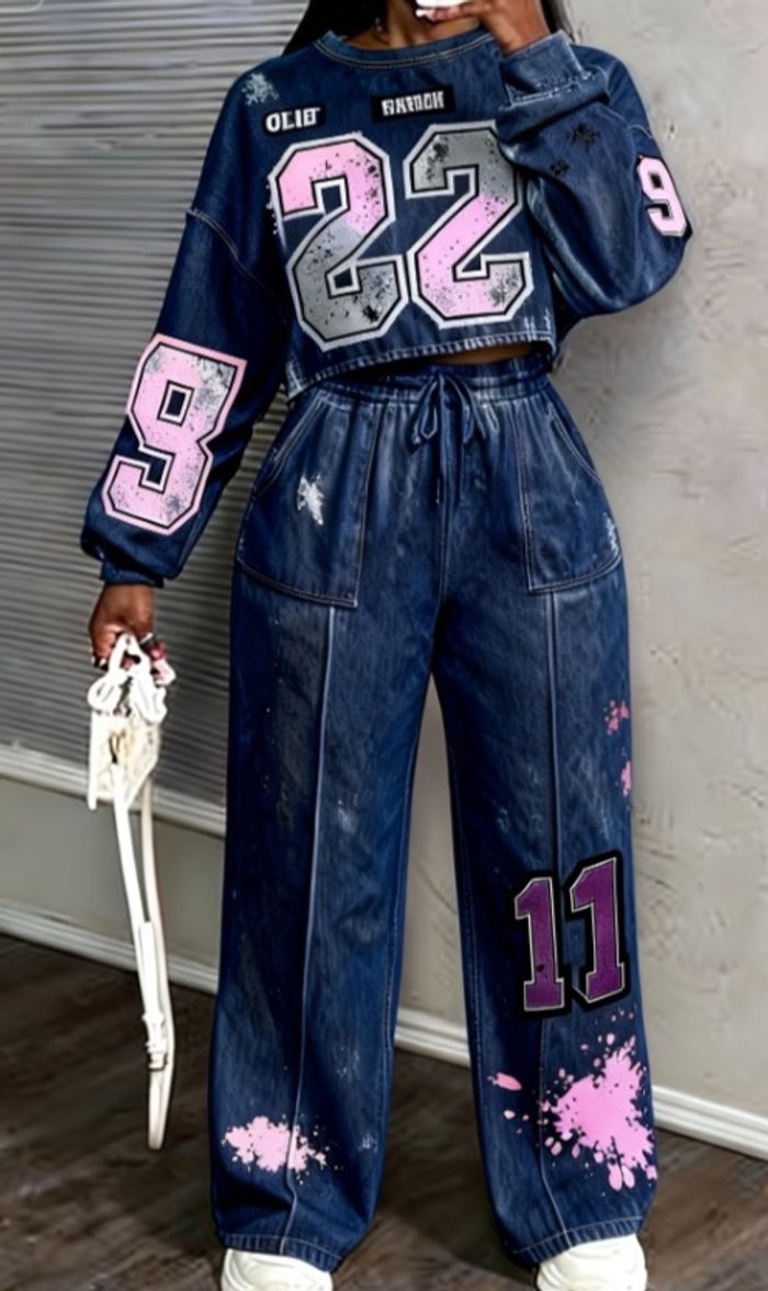 Costume décontracté de couleur unie Ensemble deux pièces ample pour femmes - photo numéro 3