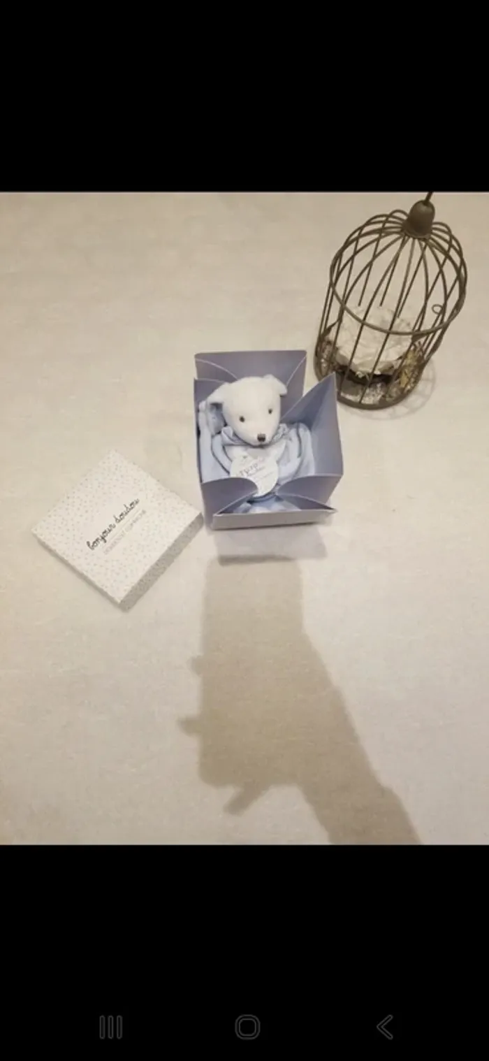 Doudou mouchoir lapin bleu - photo numéro 3