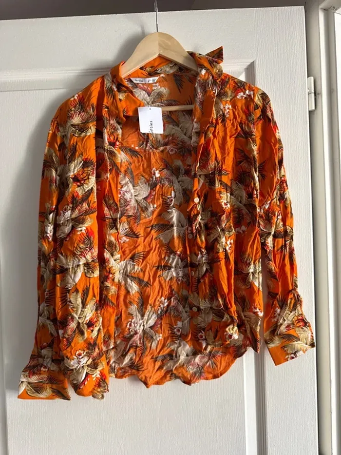 Chemise neuve étiquette lefties orange manches longues en crêpe - photo numéro 2