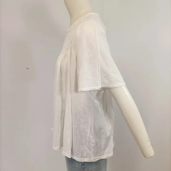 Tshirt blanc coton Neuf - T40 - été printemps basic broderie anglaise au col, manche courte froncés - photo numéro 3