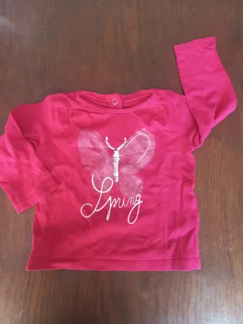 T-shirt rose "papillon" in extenso 12mois 74cm