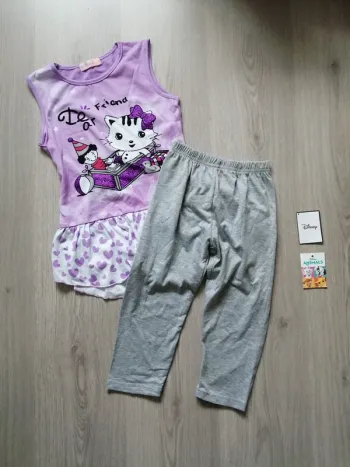 Ensemble tunique et 2 leggings rose et gris chat / prikagirl / (12ans)