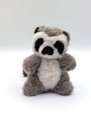 Ancienne petite peluche raton laveur gris blanc noir marron doudou vintage 15 cm yeux durs