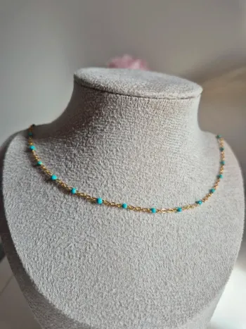 Collier ras du cou 41,5 cm En acier inoxydable perles turquoise