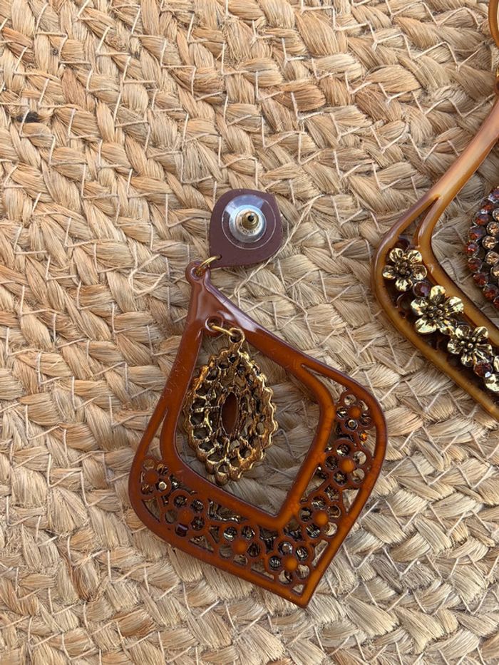 Bijoux 🎀 Boucles d’oreilles marron/doré - photo numéro 3