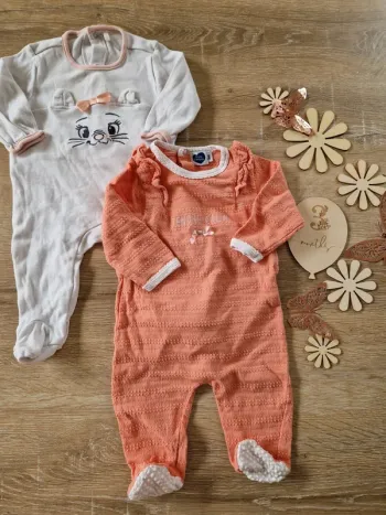 Lot de pyjamas rose et blanc Mots d'enfants bébé fille 3 mois