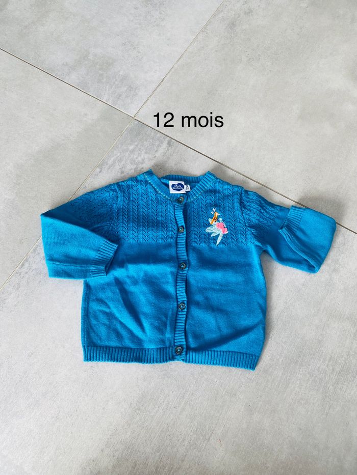 Gilet 12 mois bleu turquoise mots d’enfants