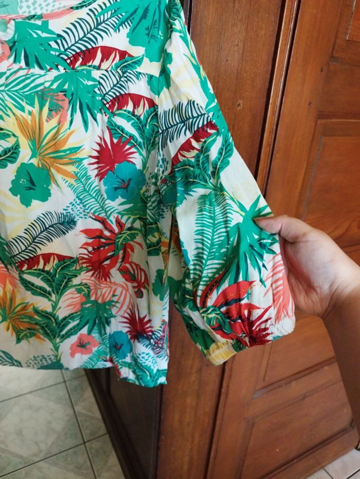 Blouse blanche fleurie vintage viscose L/40 y2k - photo numéro 8