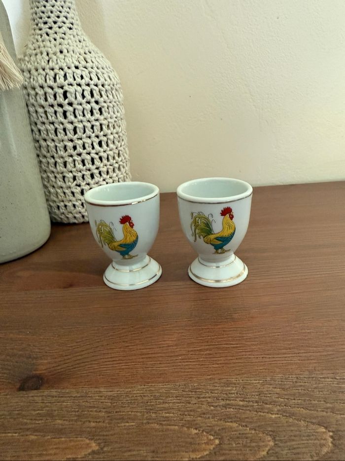 Duo de coquetiers motif  coq - Vintage - photo numéro 3
