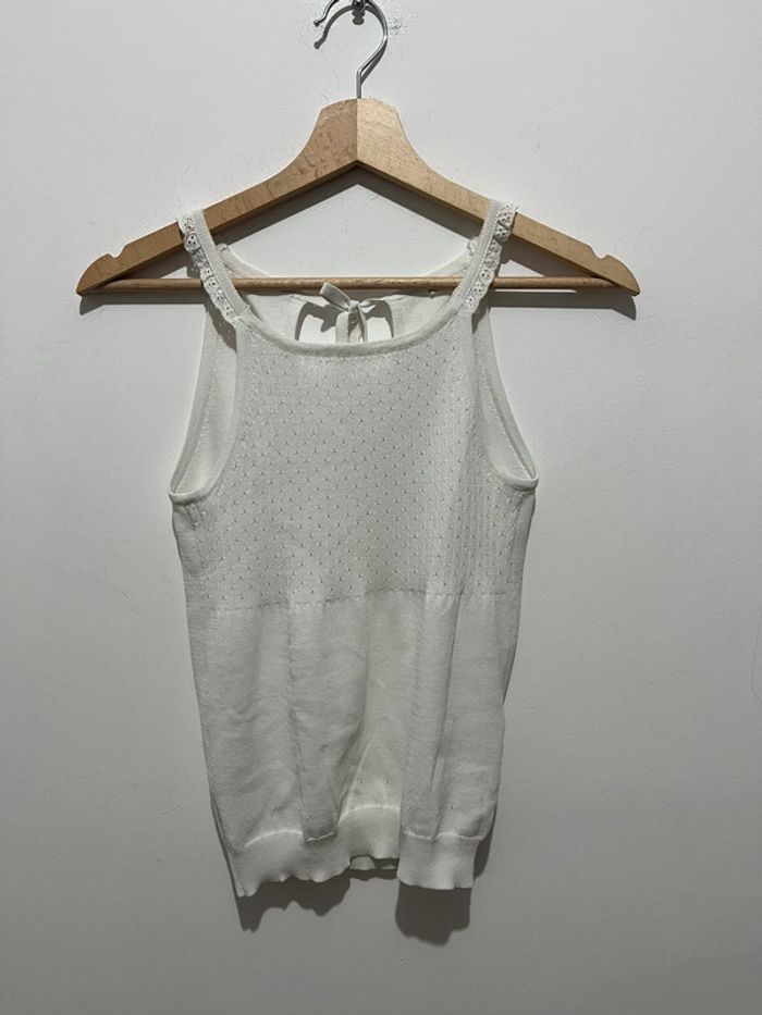 Top vintage col ras du cou / halter uni blanc avec volant - photo numéro 2