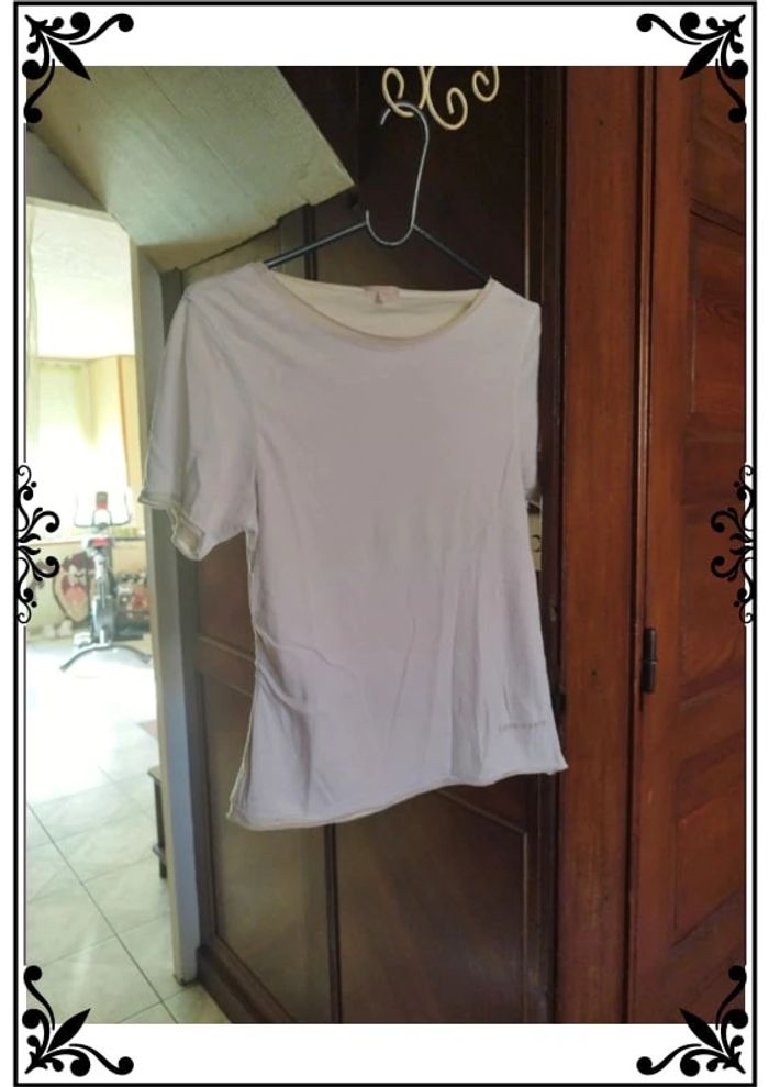 T-shirt blanc col rond beige taille M/38 - photo numéro 3