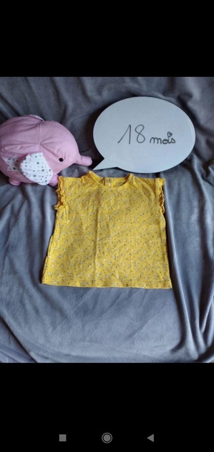 Tee shirt chemise sans manche Fille 18 mois Kiabi Eco conception 100% coton jaune à fleurs blanches
