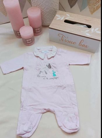 Grenouillère coton rose pâle Kitchoun fille 1 mois