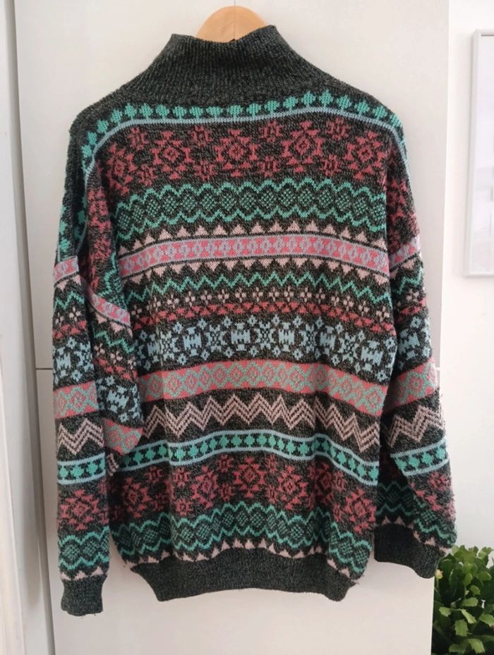 Pull col camionneur gris et multicolore vintage - photo numéro 7