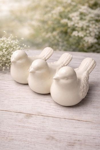  Trio d’oiseaux décoratifs en céramique écru – décoration chic & tendance