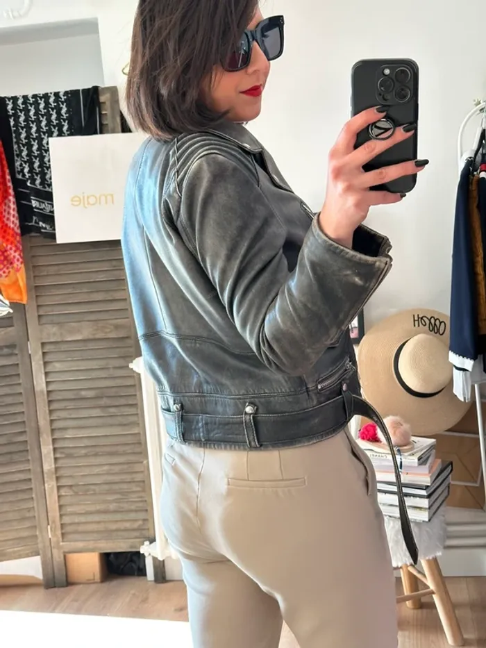 Perfecto cuir The Kooples gris noir taille 36 - photo numéro 3