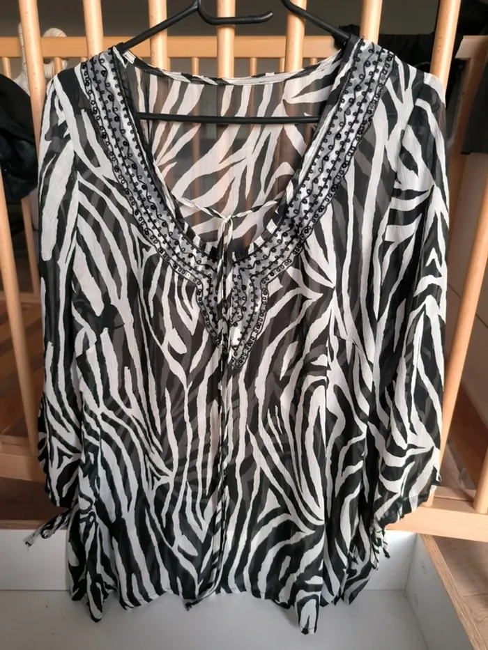 Chemisier blouse femme zébré noir et blanc
