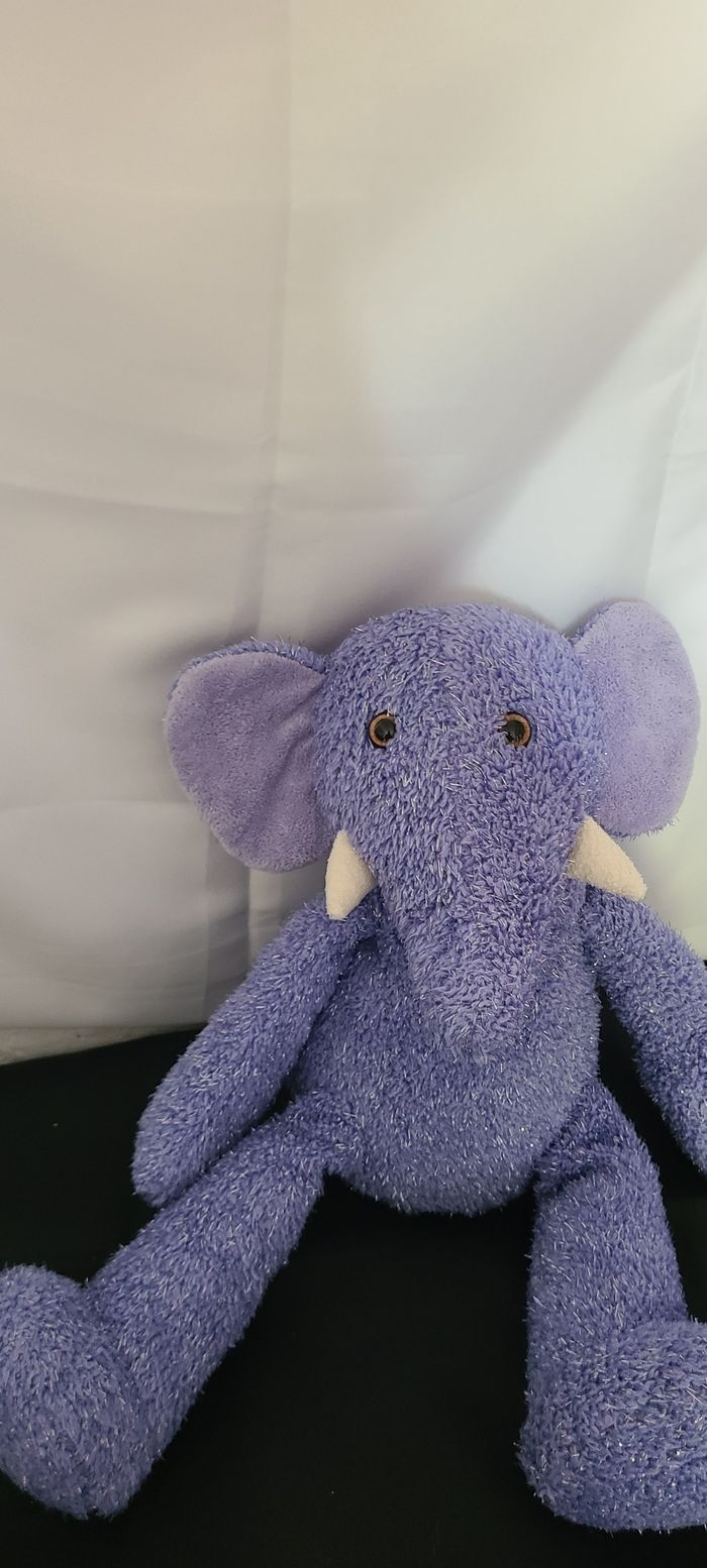 Peluche éléphant MINOUCHE bleu paillettes argentées 44 cm
