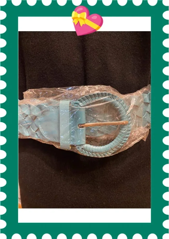 Ceinture tissée en cuir régénéré bleue neuve - photo numéro 4