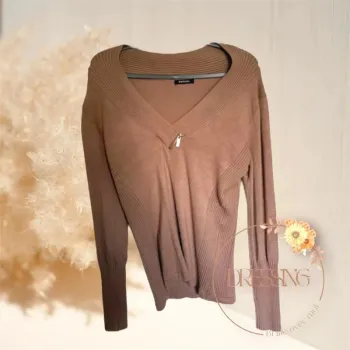 Femme M - pull col V marron clair
