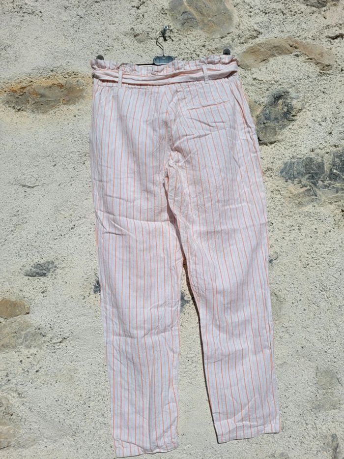 Superbe pantalon en lin Gémo,  crème à rayures abricot, 16 ans, neuf - photo numéro 5