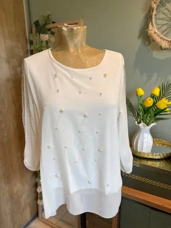 Magnifique blouse avec perles et dentelle femme