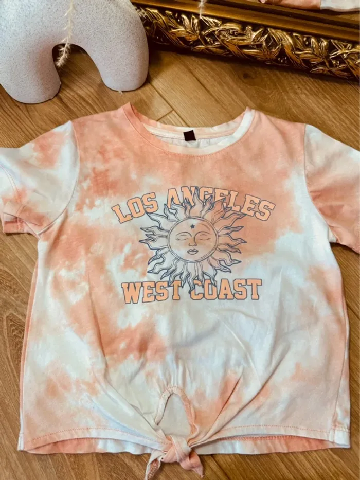 Taille 5 ans tenue 2 pièces été fille Kiabi abricot et bleu jean * soleil étoiles * 🌸 - photo numéro 2