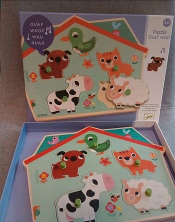 Super puzzle en bois  sonore ouaf woof de Djeco