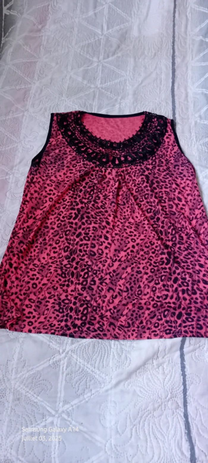 Tunique débardeur longue motif léopard avec broderies fuschia et noir femme XXL - photo numéro 11