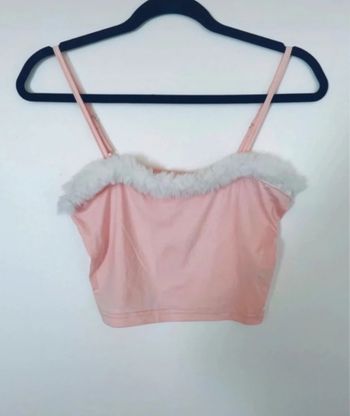 Top court rose avec fourrure blanche neuf