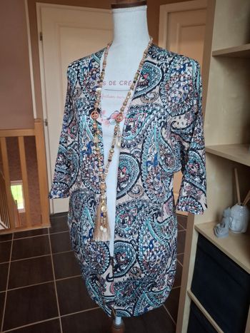 Gilet imprimé multicolore maille ajourée neuf