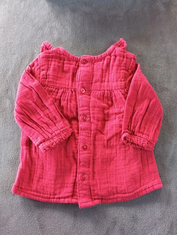 Blouse tunique chemise manches longues Fille 3 mois Kiabi gaze de coton - photo numéro 4