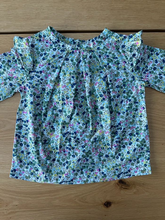Blouse ML en tissu liberty Wiltshire tons vert/rose/marine - Taille 3 Ans - photo numéro 6