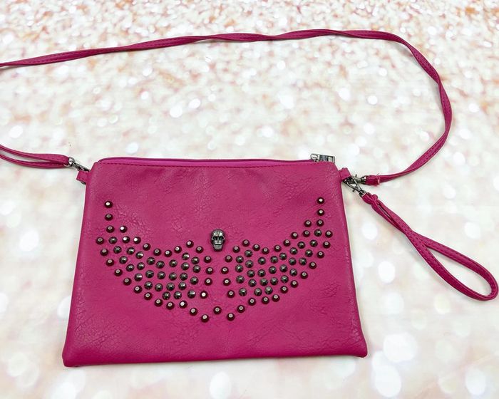 Pochette sac à main fushia à clous - photo numéro 2