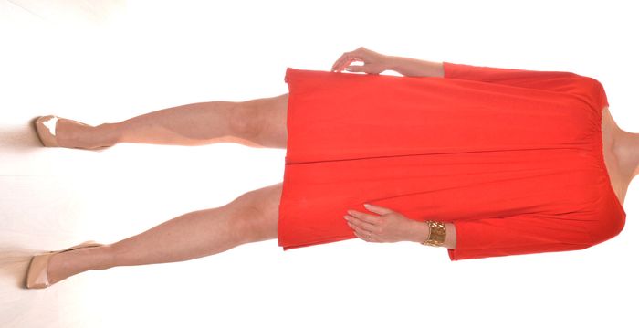 robe d'été rouge uni manches 3/4 élastiquée fluide taille L - photo numéro 3