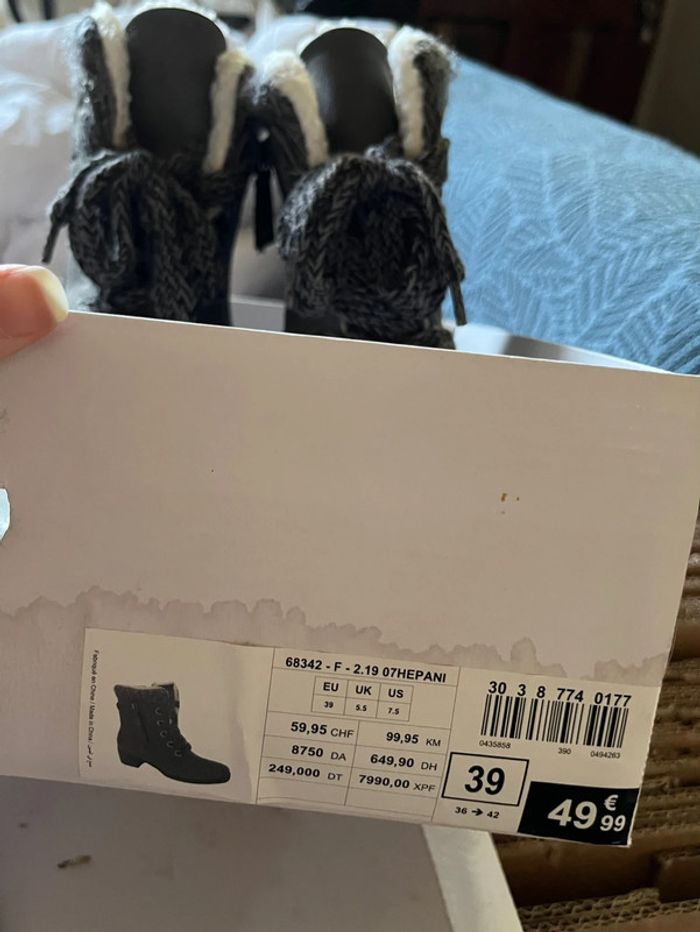 Bottines à talons chaude doublé à lacets - gris, blanc et noir - photo numéro 18