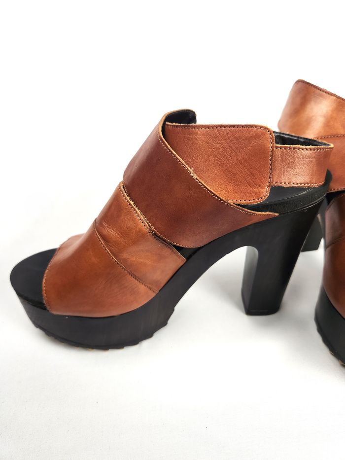 Sandales Sisley Femme Cuir Marron Plateformes Compensées Taille 38 - photo numéro 3