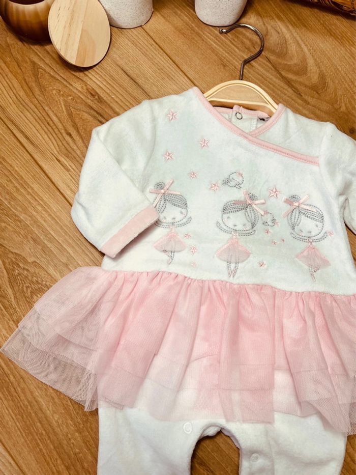 Taille 3 mois pyjama velours fille blanc et rose * tutu * 🎀 - photo numéro 2
