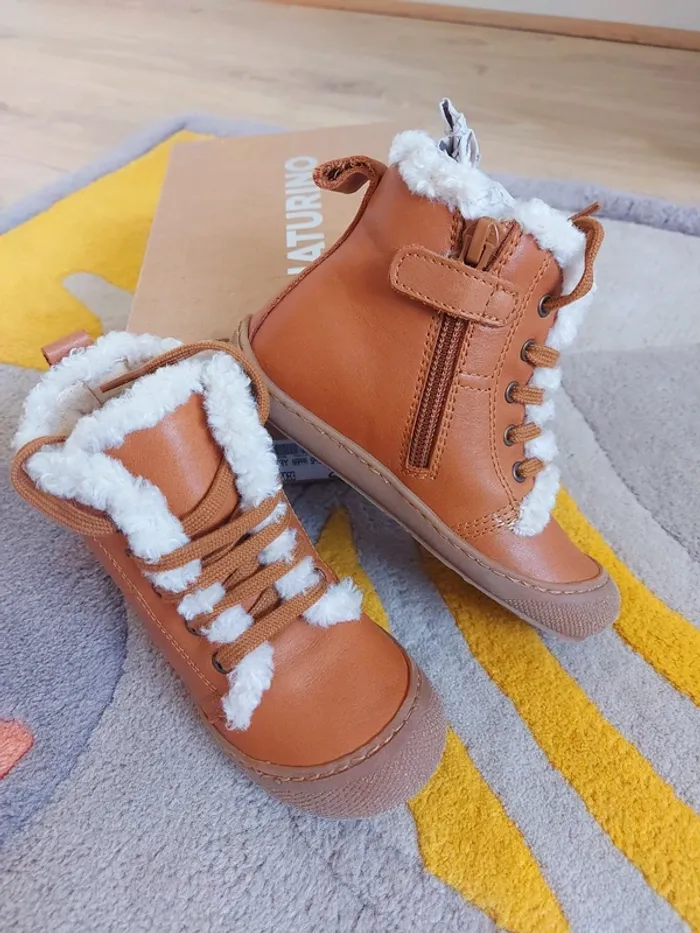 Bottines Naturino Bebay ZIP cognac écru 26