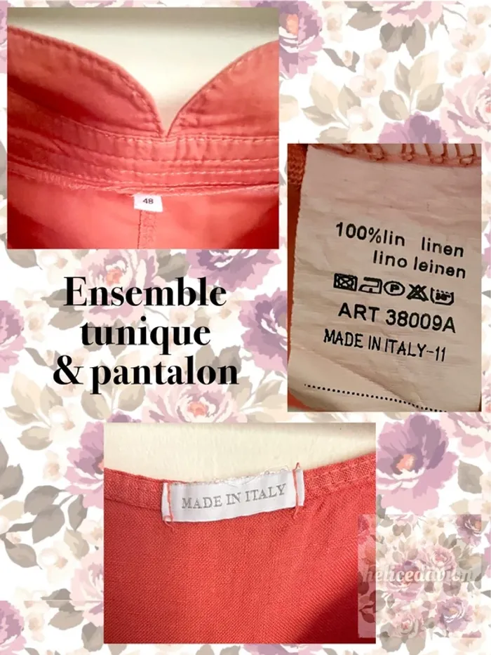 Ensemble tunique en Lin et pantalon assorti taille 48 couleur corail - photo numéro 6