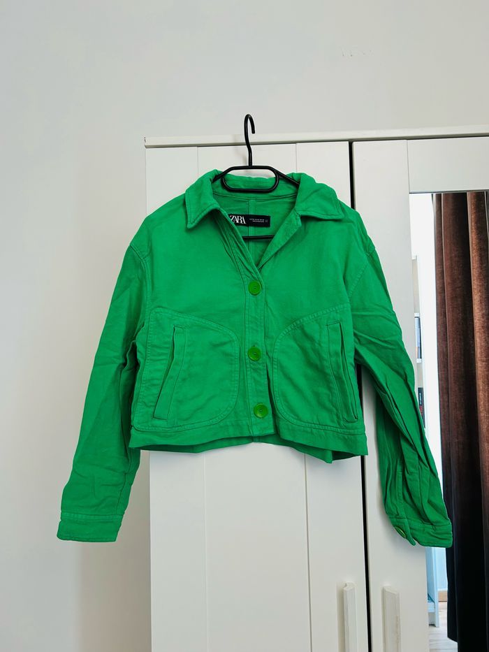 Veste courte verte unie Zara Tailles S-M