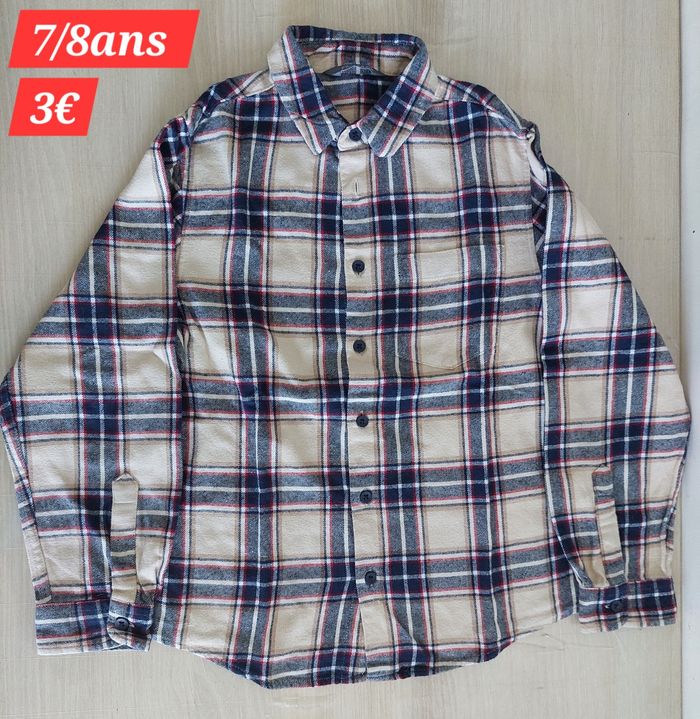 Chemise beige bleu et rouge garçon 7/8ans - photo numéro 2