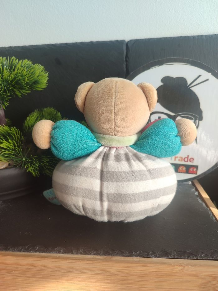Doudou boule Ours kaloo rayé gris blanc bleu étoile peluche grelot marron Vert - photo numéro 2