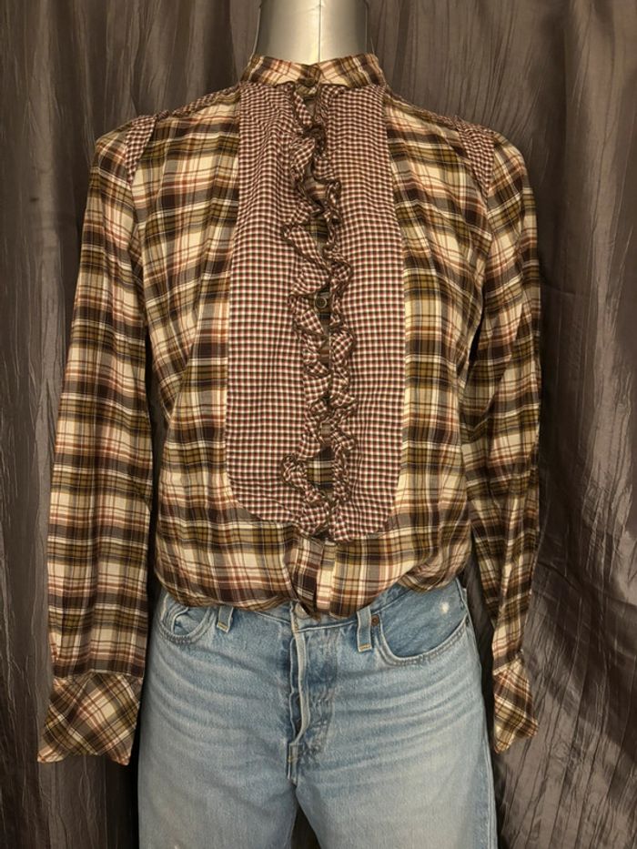 Superbe chemise style vintage 1960 à carreaux et volants S/36 - photo numéro 3